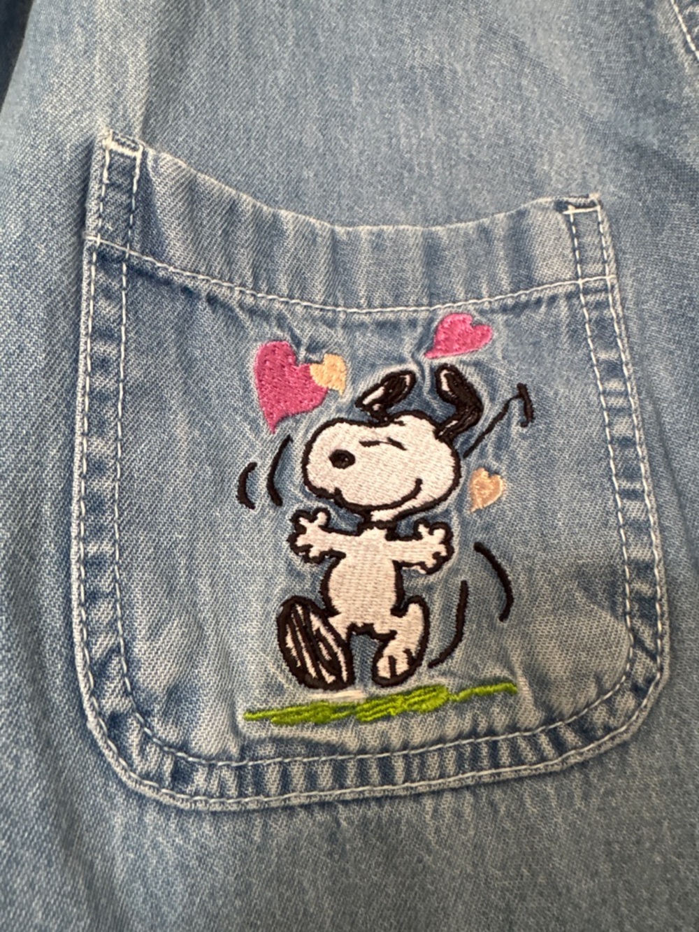 Vtg 90s Peanuts Snoopy Embroidered Denim Button Down Shirt Plus Size 18W/20W - Picture 5 of 8